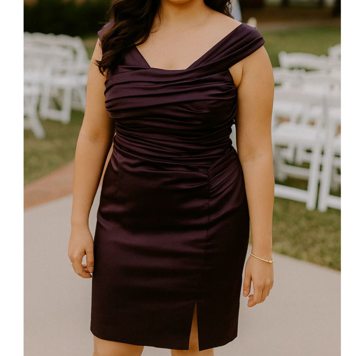 Tadashi Sz 6 Deep Purple Ruched Bodice Off Shoulder Taffeta Cocktail Dress